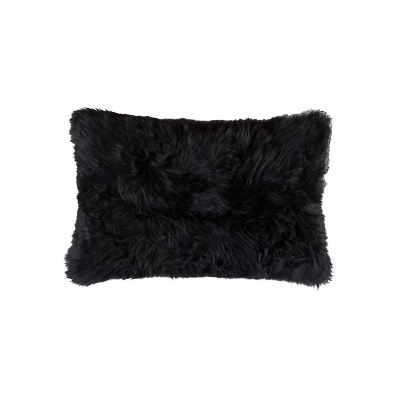 HomeRoots Set of Two 12" X 20" Black Sheepskin Lumbar Throw Pillows image number 3