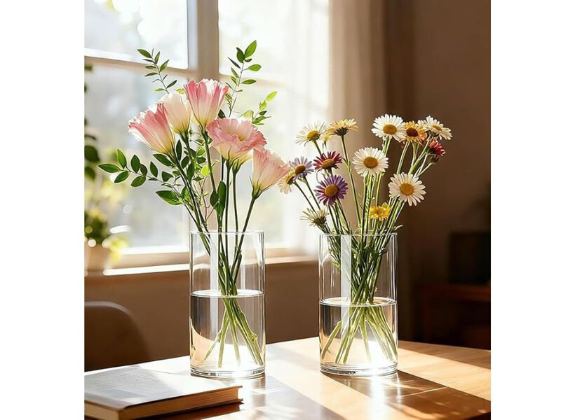 Set of 12 Clear Glass Cylinder Vases &ndash; 6‑Inch Bud Flower & Floating Candle Holders image number 1