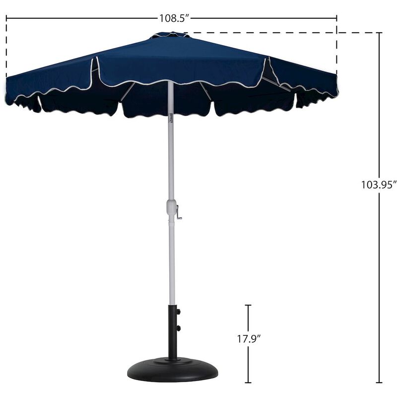 Meridian Furniture Amalfi Navy With Cream Piping / Matte Black Metal Patio Umbrella with Base Sets