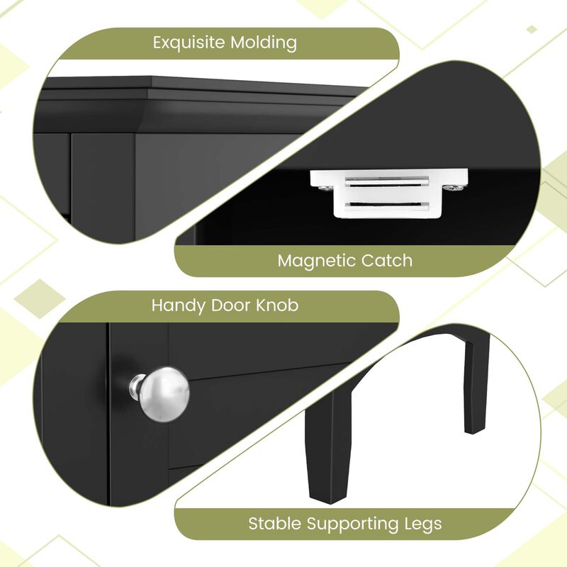 Costway Tall Bathroom Floor Cabinet Narrow Linen Tower with 2 Doors & Adjustable Shelf Grey