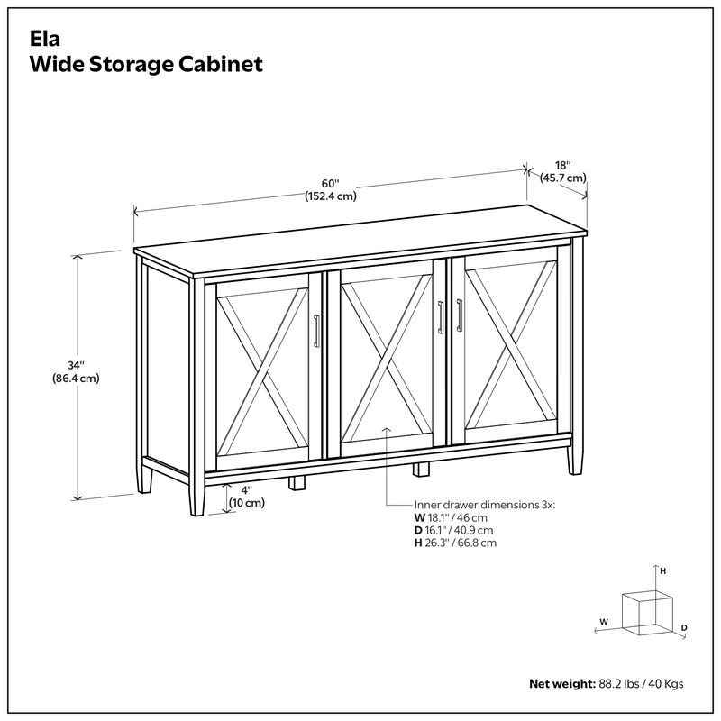 Ela SOLID WOOD 60 inch Wide Transitional Wide Storage Cabinet in Smoky Brown