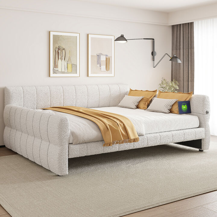 Merax King Size Upholstered Platform Bed with USB