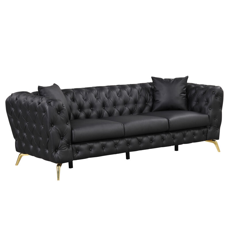 88.5" Modern Sofa Couch PU Upholstered Sofa with Sturdy Metal Legs, Button Tufted Back, 3 Seater Sofa Couch for Living Room, Apartment, Home Office, Black image number 7