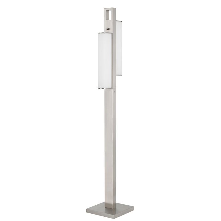 Mora Floor Lamp w Dimmer Switch, 2 Ports, Dual LED, Chrome 61 Inch - Benzara