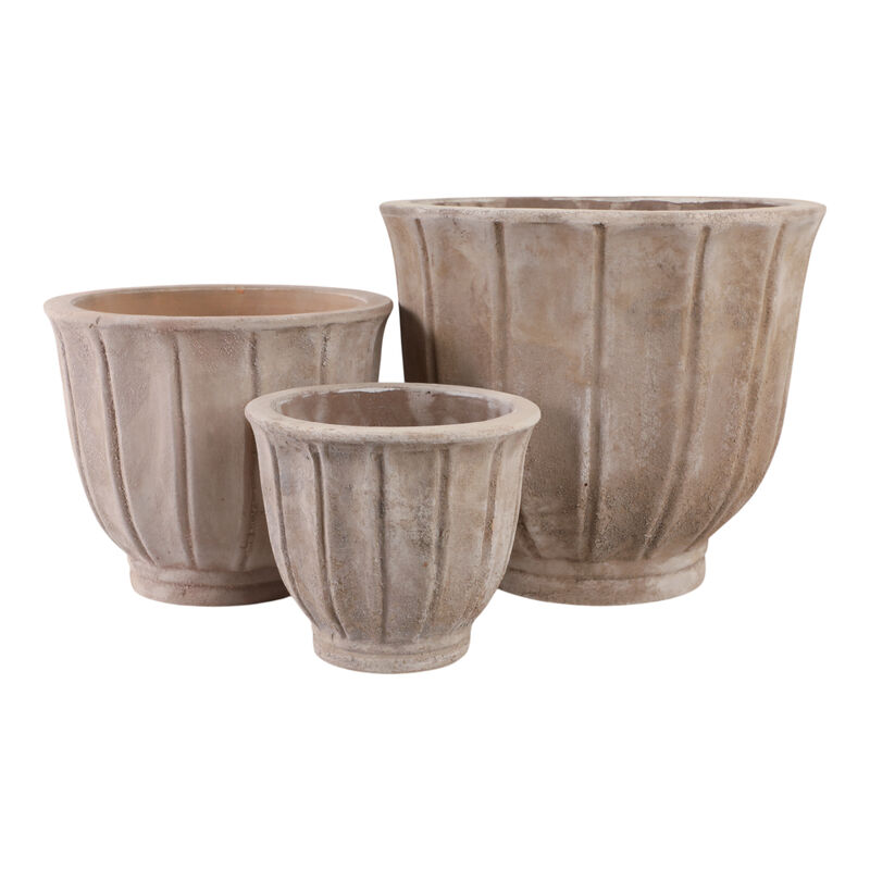 S/3 9/12/15" Terracotta Petal Planters, Antique Wh image number 4