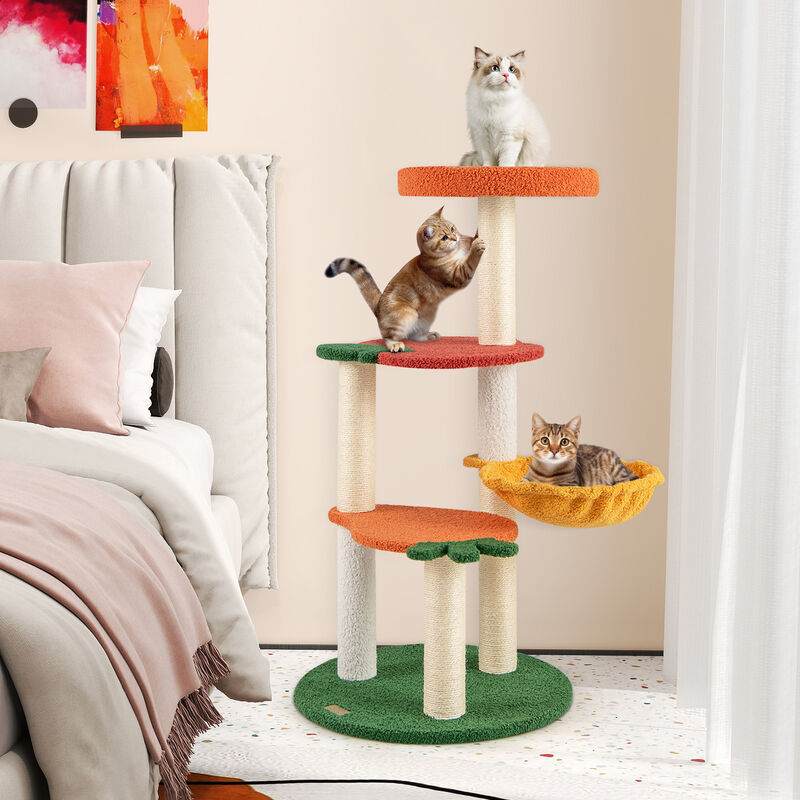 Colorful Cat Tree Activity Center with Fruits-Inspired Platforms