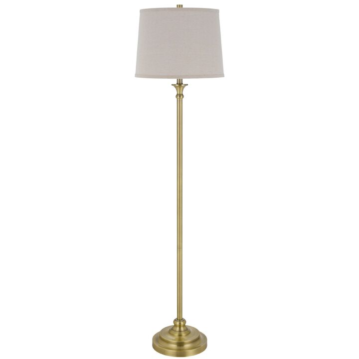 Floor Lamp with Light Gray Hardback Linen Shade, 61 Inch Antique Brass