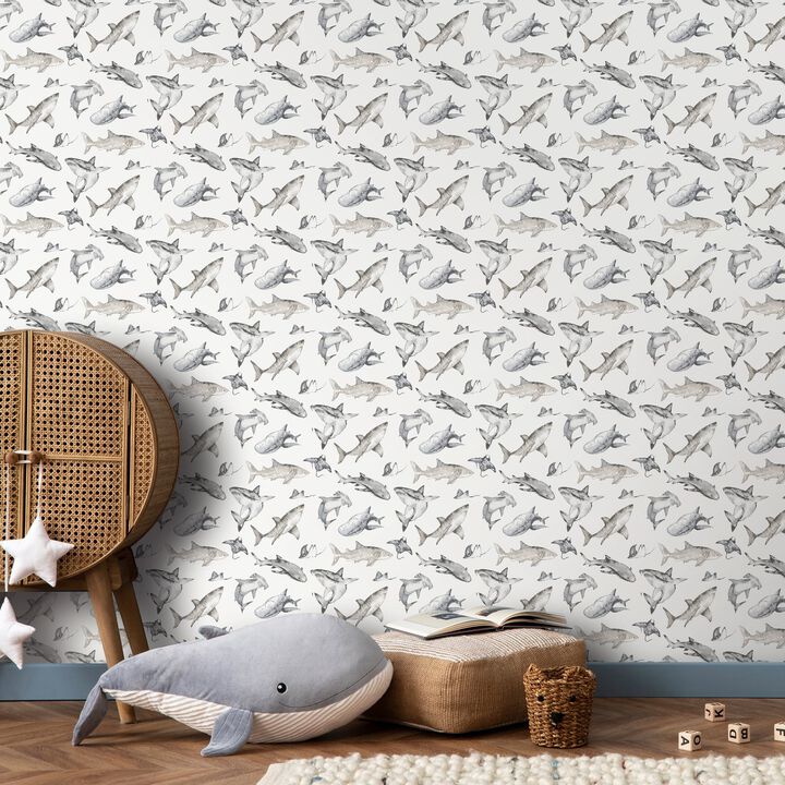 Kids and Teens Sharks Grey Wallpaper G78593