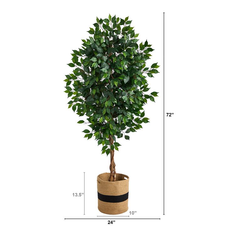 HomPlanti 6 Feet Ficus Artificial Tree with Natural Trunk in Handmade Natural Cotton Planter