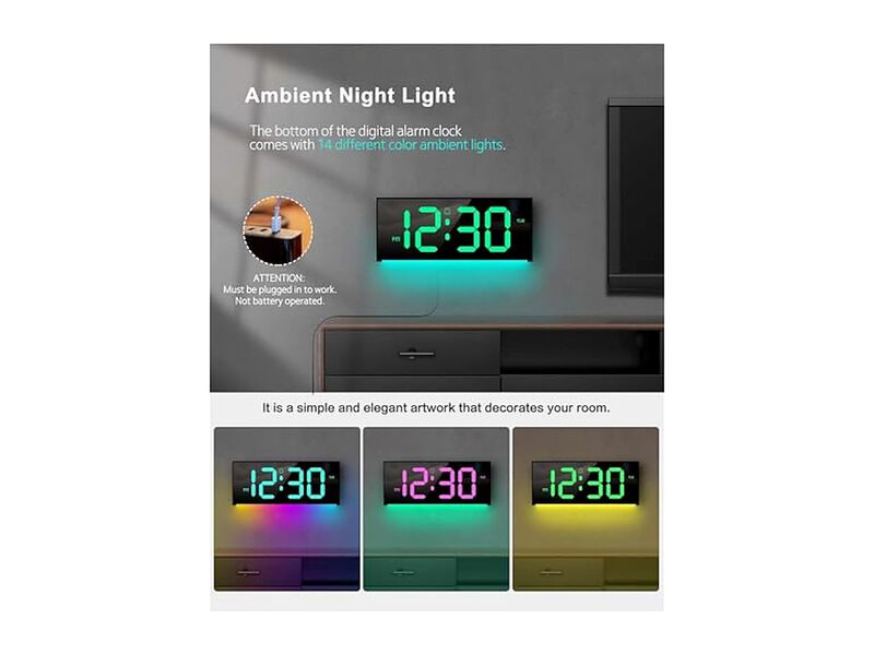 Digital Full Screen Display RGB Wall Clock 12 Inch Glow In Dark image number 2