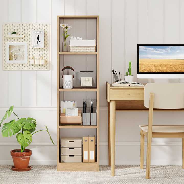 Narrow 5-Tier Cube Bookshelf with 4 Compartments & Anti-Tip Kits