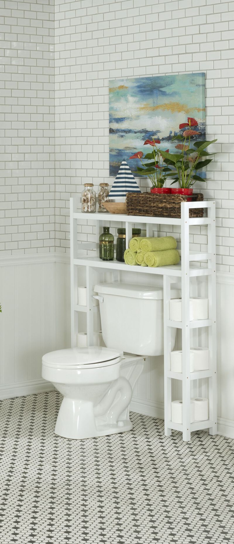 NewRidge Home Solid Wood Dunnsville 2-Tier Space Saver with Side Storage for your Bathroom