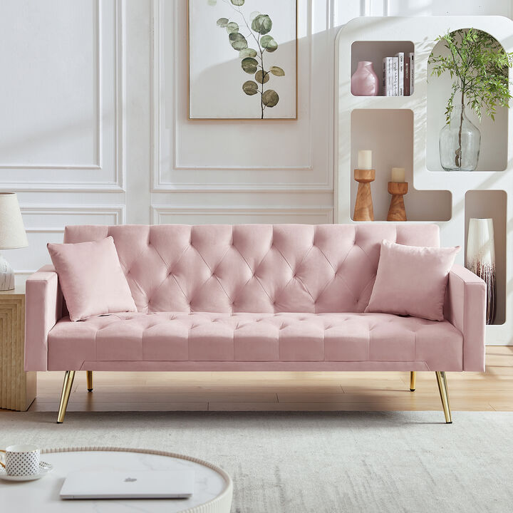 PINK Convertible Folding Futon Sofa Bed, Sleeper Sofa Couch for Compact Living Space.
