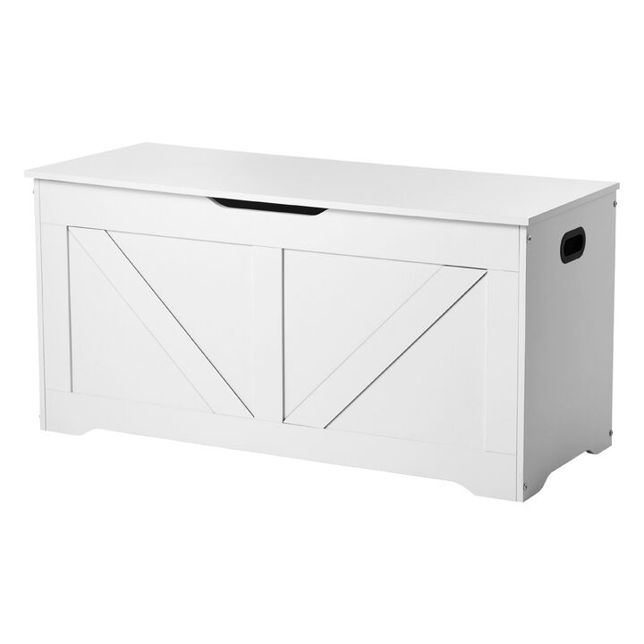 Kids Storage Bench with Toy Box and Safety Hinge for Playroom and Entryway-White