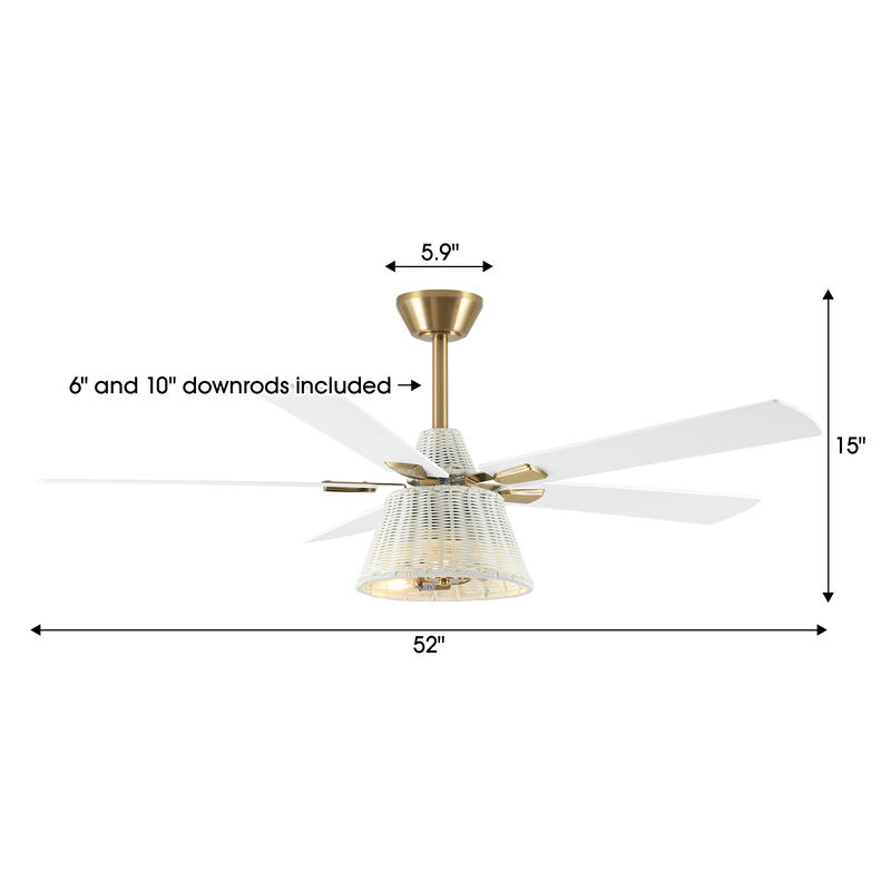 52" Modern Antique Brass Reversible Handwoven PE Rattan Ceiling Fan with Light and Remote image number 5