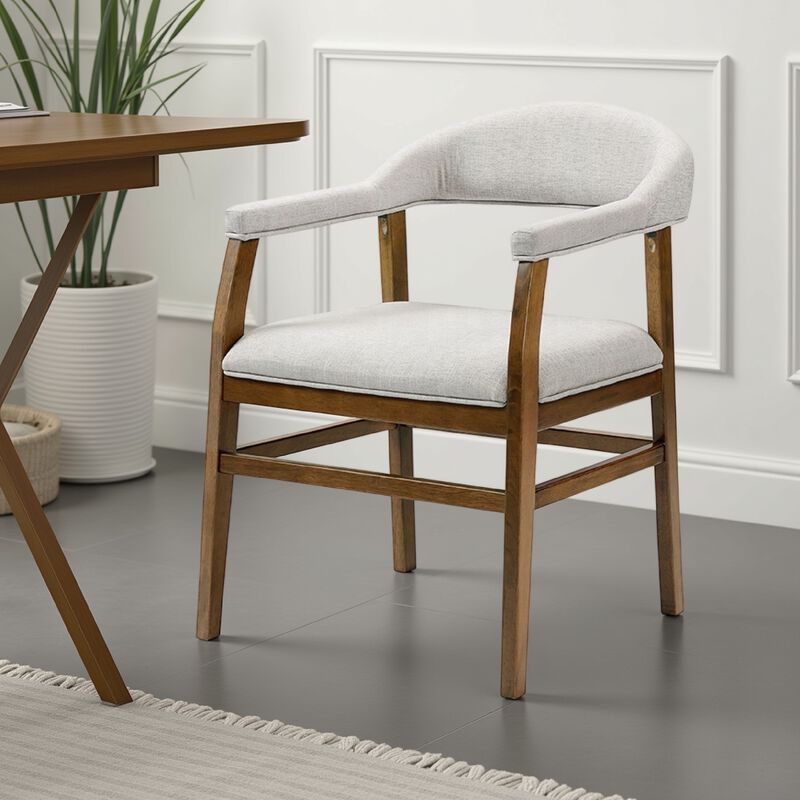 Dari Side Dining Chair Set of 2, Gray Fabric, Dark Walnut Brown Wood - Benzara