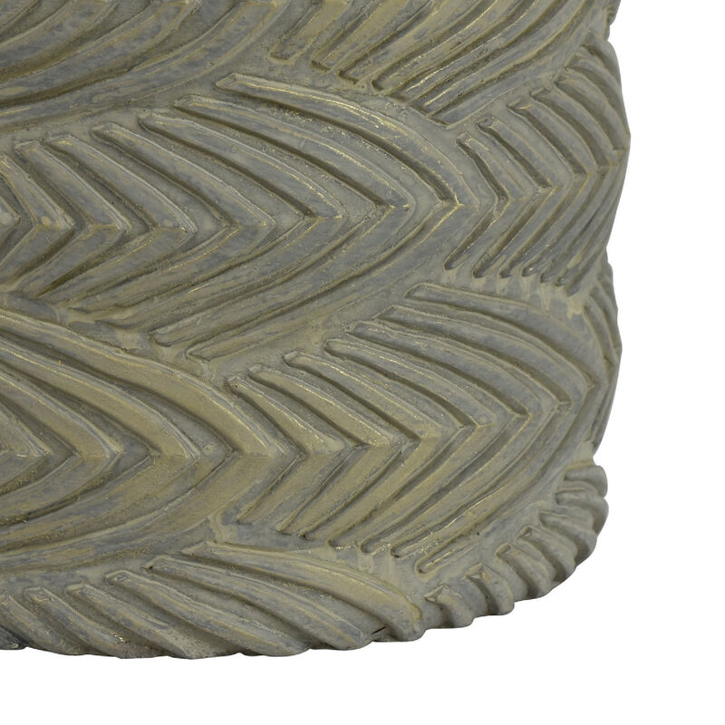 Cylindrical Planter, Raised Feather Motifs, Gray and Gold Terracotta 7 Inch image number 3