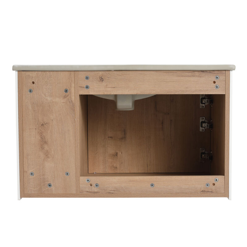 ELEMENT ACE 30-Inch Floating Wall-Mounted Bathroom Vanity with Soft-Close Door and Open Storage image number 7