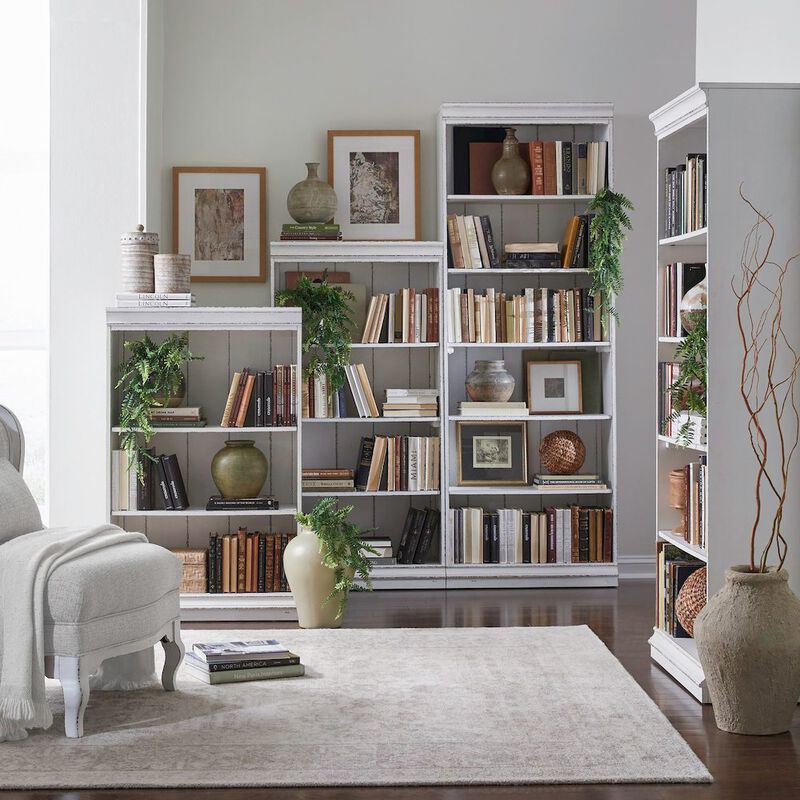 Liberty Furniture Magnolia Manor 60 Inch Bookcase Office Storage  - Antique White & Weathered Bark image number 3