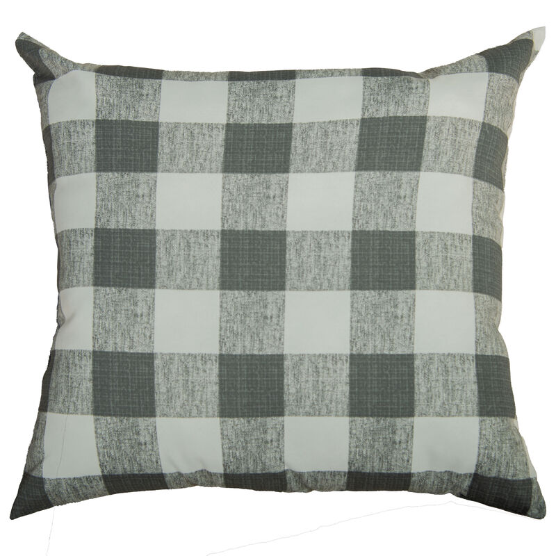 22"x22" Indoor/Outdoor Pillow, Charcoal Plaid