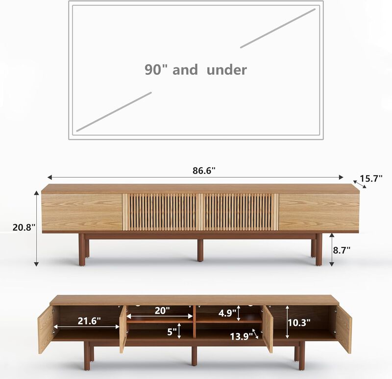 Solid Wood Complete TV Stand for Living Room 86.6" Brown