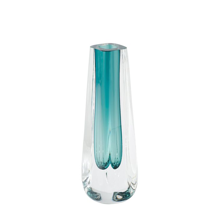 Square Cut Glass Vase Blue