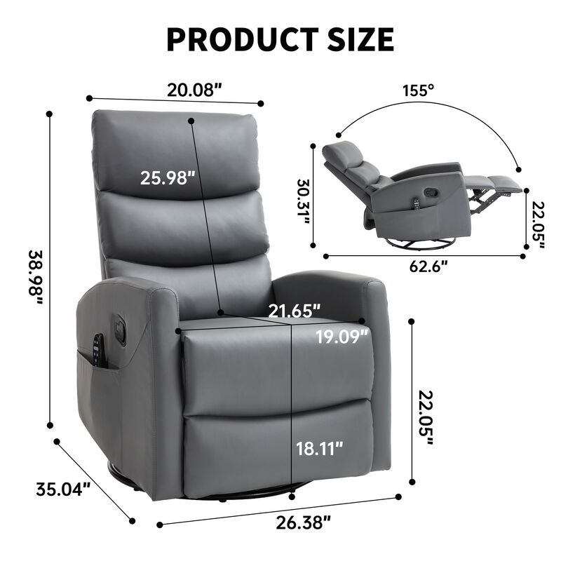 Faux Leather Manual Recliner Chair Swivel Rocker Recliner with Heat & Massage image number 2