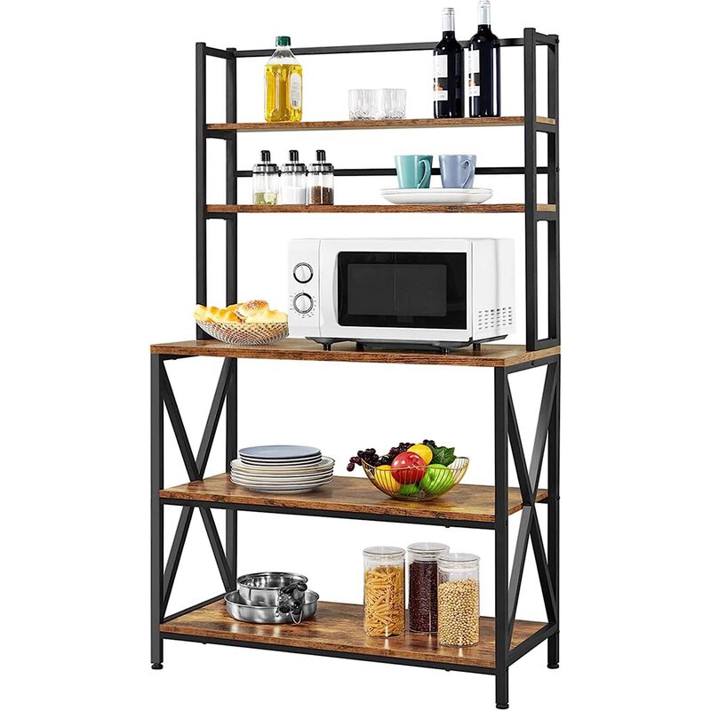 Industrial Metal and Wood Bakers Rack – Modern Kitchen Storage Shelf