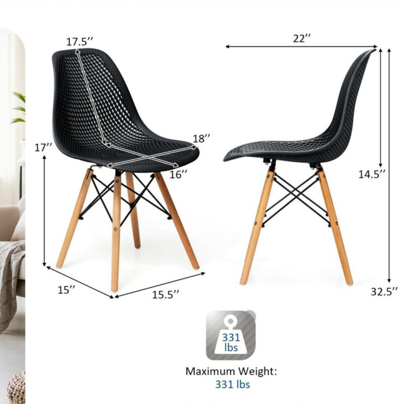 Hivvago 4 Pieces Modern Plastic Hollow Chair Set with Wood Leg