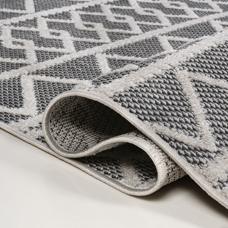 Aylan High-Low Pile Knotted Trellis Geometric Indoor/Outdoor Area Rug