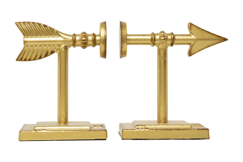 Decorative Cast Metal Arrow Bookends, Gold, Set of 2 image number 0