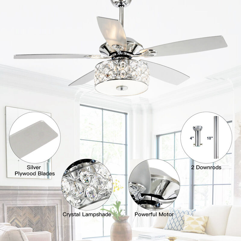 52 in. Chrome Crystal Chandelier 5-Blade Ceiling Fan with Light and Remote