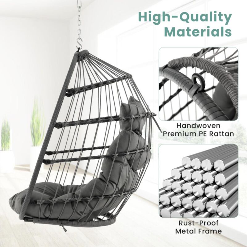 Hivvago Hanging Egg Chair with Head Pillow and Large Seat Cushion-Gray