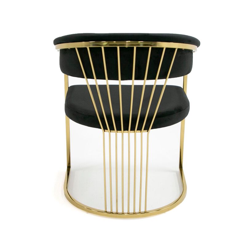 Moha 24 Inch Dining Chair, Round Cantilever Base, Black Velvet, Gold Finish - Benzara image number 2