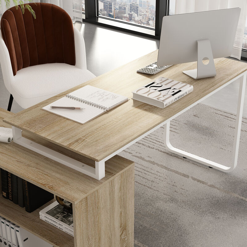 55.1&rdquo; L-Shaped Desk with Drawers and Shelves, Office Desk Corner Desk with Storage, Computer Desk Craft Desk for Home Office Bedroom