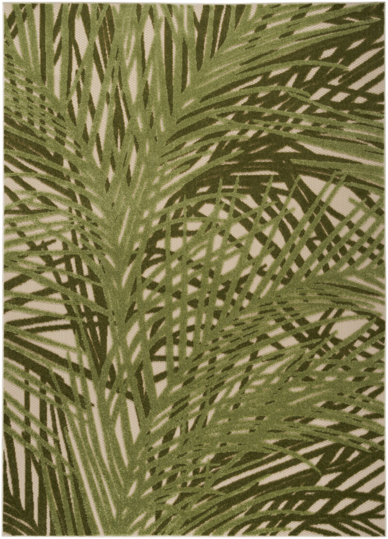 HomeRoots 6' X 9' Ivory And Green Palm Leaf Indoor Outdoor Area Rug image number 0