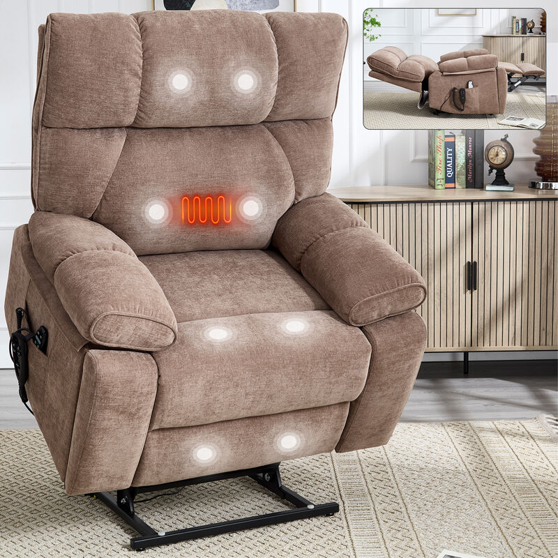 Heat Massage Recliners, Infinite Position Oversized Electric Power Lift Recliners with Hidden Cup Holders