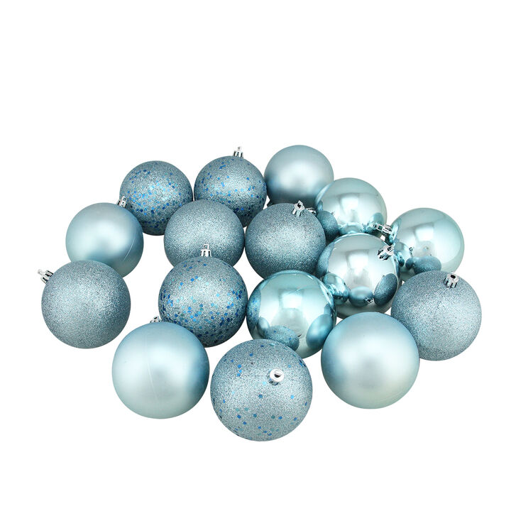 16ct Baby Blue Shatterproof 4-Finish Christmas Ball Ornaments 3" (75mm)