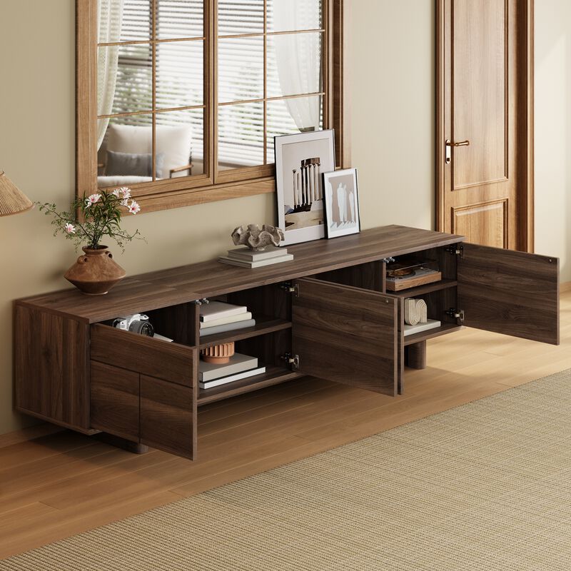Merax Media Console with Push-Open Storage, Adjustable Shelves, Integrated Cable Management image number 2
