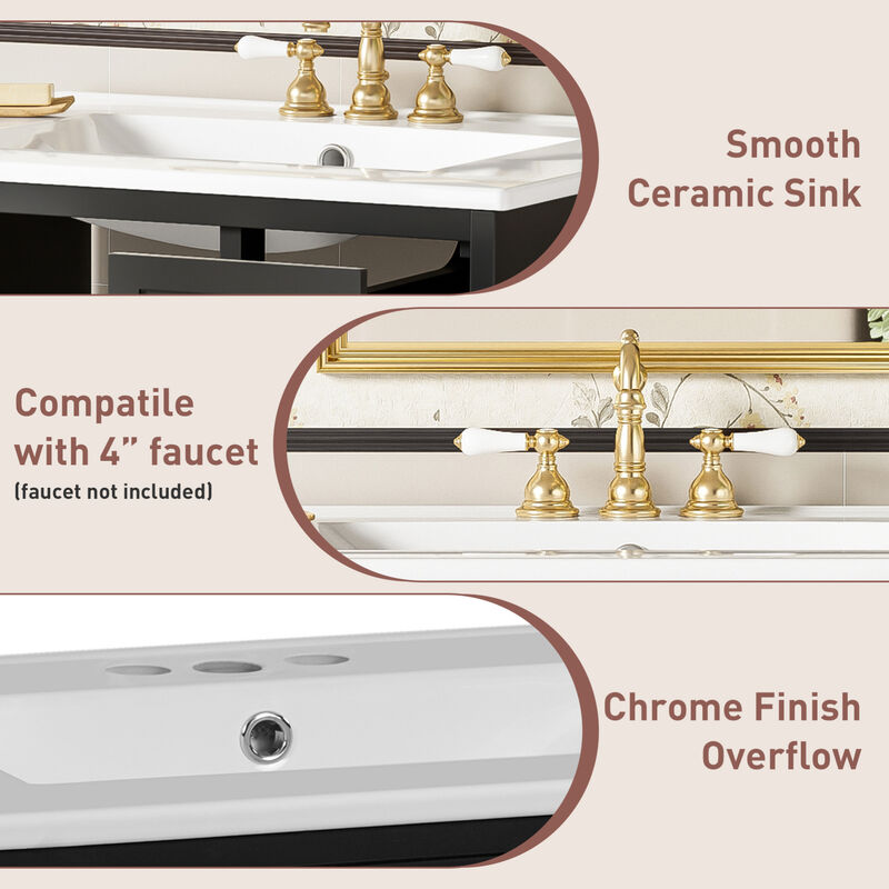 ELEMENT ACE Compact Wall Mounted Bathroom Vanity Set with Ceramic Sink and Storage Cabinet image number 7