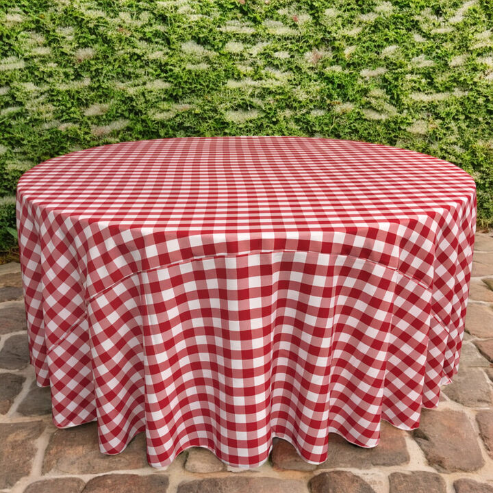 Round Checkered Tablecloth Gingham Style Fabric Table Cover for Dining and Events