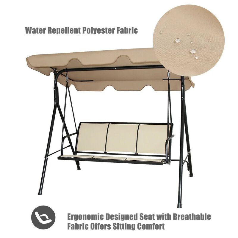 Mondawe 3 Person Steel Frame Patio Swing with Polyester Angle and Adjustable Canopy