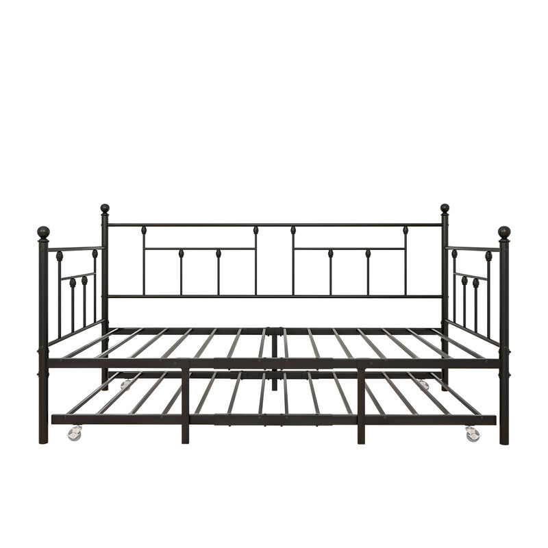 Hivvago Twin-Sized Full Metal Pull-Out Daybed Bedframe with Trundle No Box Spring