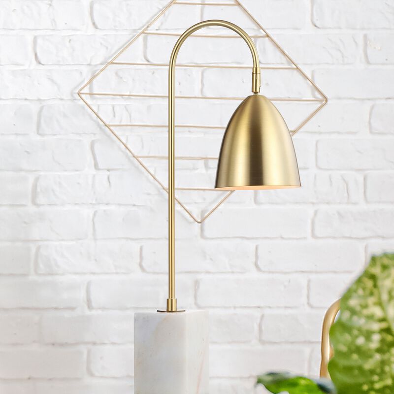 Ana 26" Gold Arched Metal with Marble Base LED Table Lamp, Brass Gold/White