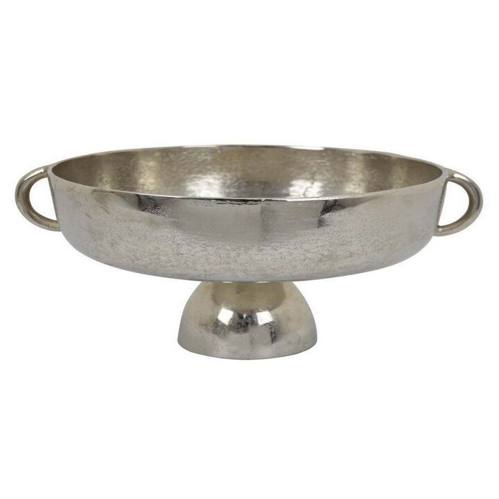 16 Inch Tabletop Decorative Bowl with a Pedestal Footed Base, Silver - Benzara