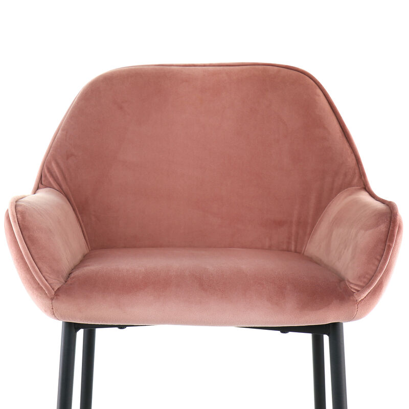 Elama 2 Piece Velvet Bar Stool in Blush Pink with Black Legs image number 6