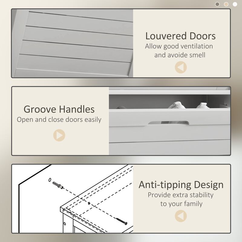 White Modern Shoe Cabinet: 3 Flip Drawers, 6-Pair Capacity