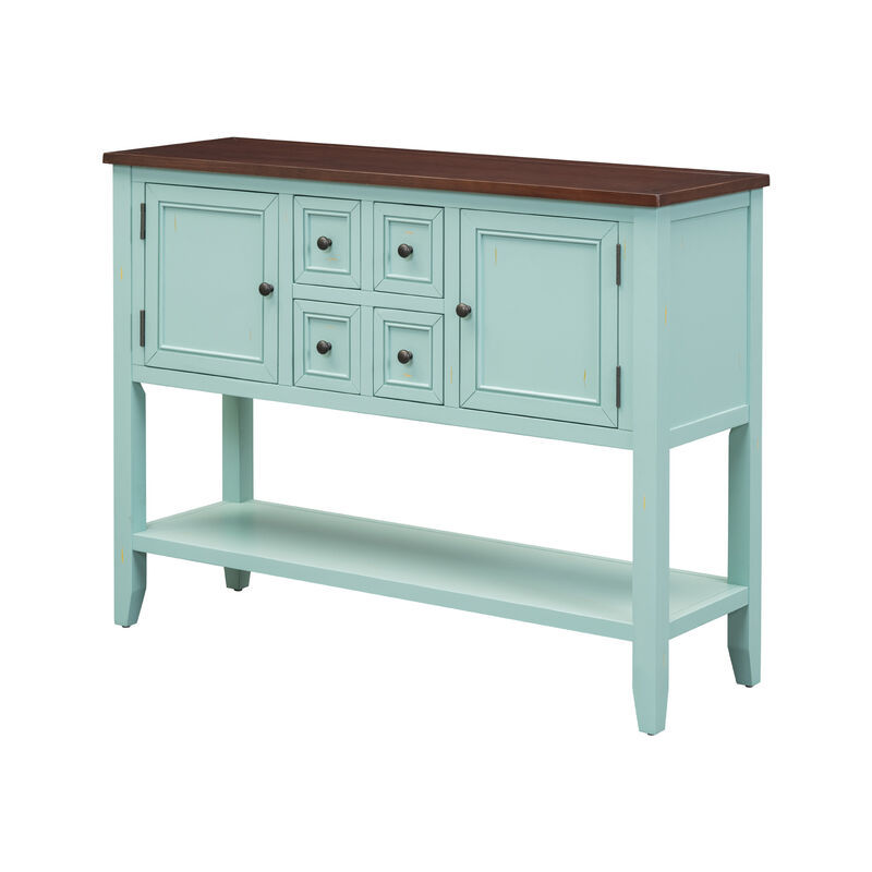 Whisen Vintage Console Table with Four Small Drawers and Bottom Shelf for Living Rooms, Entrances and Kitchens - Retro Blue