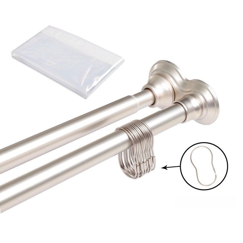 Utopia Alley 45-72 Inch Double Tension No-Drill Shower Rod Set - Rustproof Aluminum Straight Rod with 24 Metal Hooks & 71&times;71 Inch Clear PEVA Liner image number 0