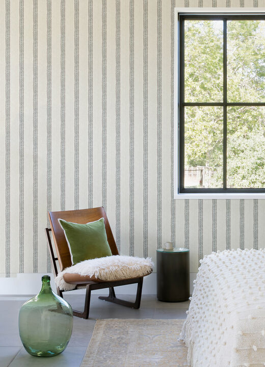 Mandevilla Aqua Vine Stripe Wallpaper (Set of 2)